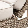 close up image of plush cream cushion of wicker sun lounger
