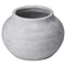 image cut out on white background of rounded ceramic planter in a stone colour
