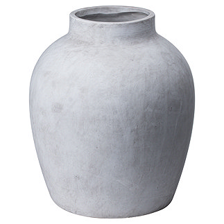 image cut out on white background of grey stone coloured ceramic planter