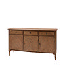 image cut out on white background of 3 door 3 drawer sideboard with mindi wood finish and bronze pull handles