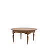 image cut out on white background of round solid wood coffee table with thin legs