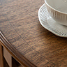 close up image on natural wood tabletop with round edge