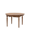 image cut out on white background of round solid wood dining table with slim rounded legs