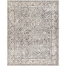 image cut out on white background of floral vintage rug in grey shades