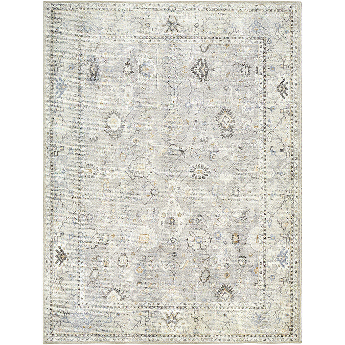 image cut out on white background of grey floral vintage rug