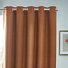 Dark orange curtains close up on eyelet style