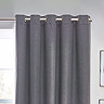 Close up on charcoal grey curtains eyelet style