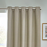 Close up of natural coloured curtains in eyelet style