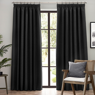Black pencil pleat curtains close up image 2