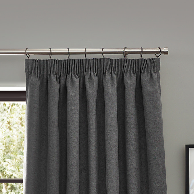 Pencil pleat header charcoal dawn curtains close up image 2