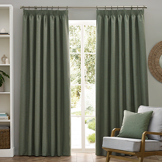 Dawn pencil pleat curtains in eucalyptus on window image 1