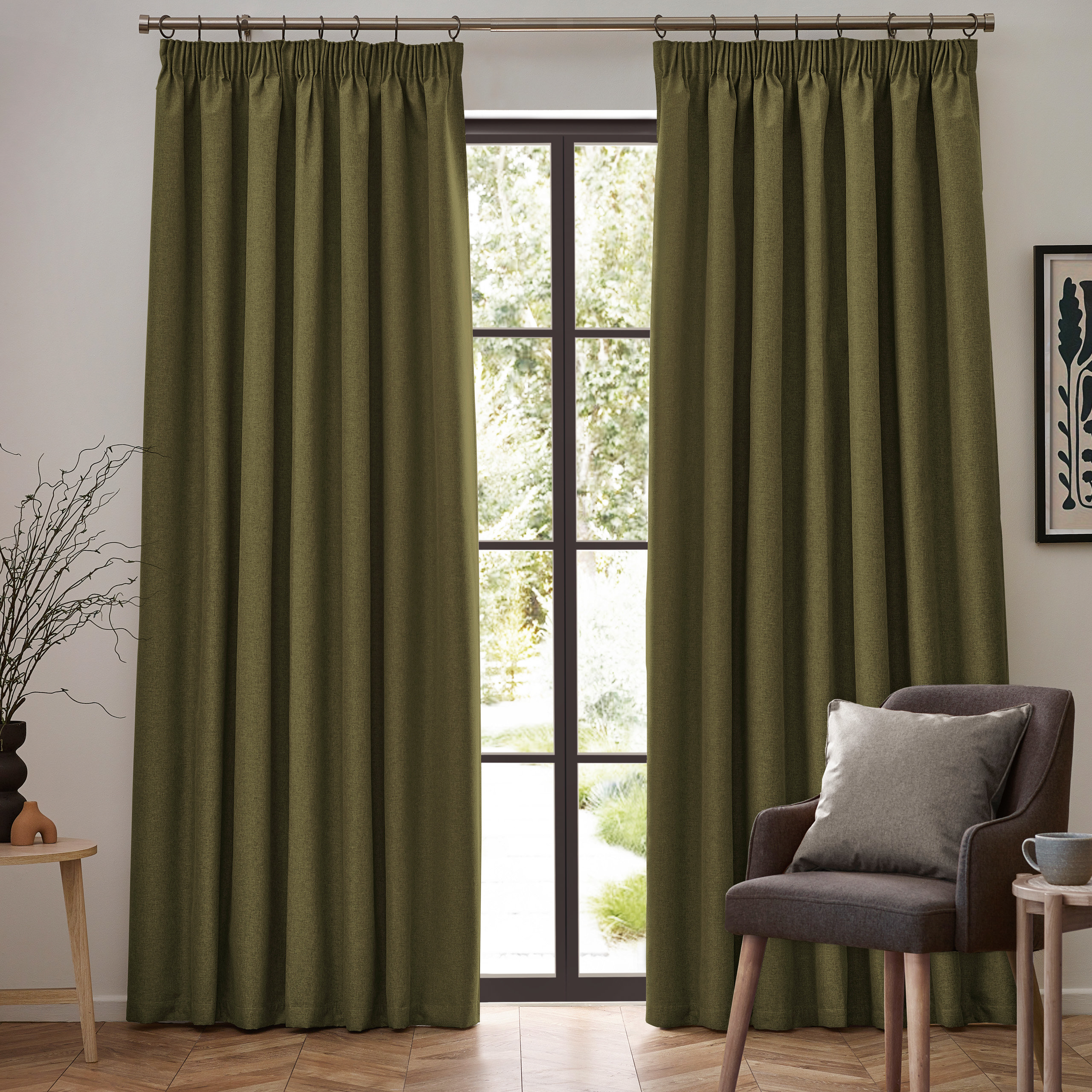 Olive Green Blackout Pencil Pleat Curtains
