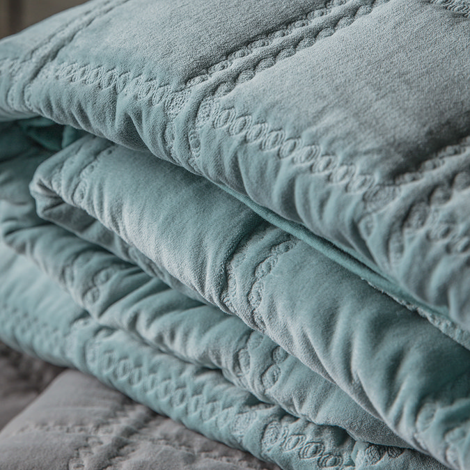 Duck Egg Della quilted Cotton Velvet Bedspread