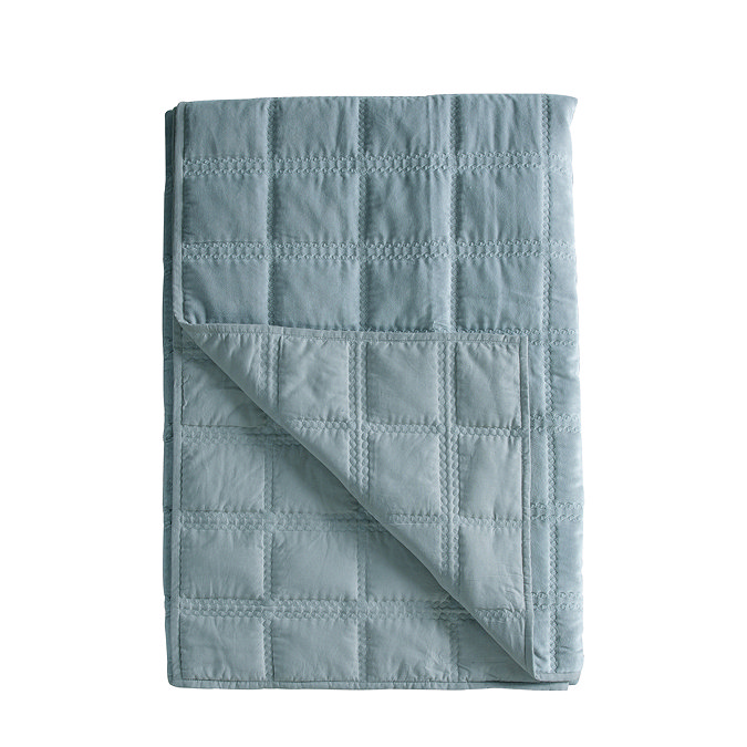 Duck Egg Della quilted Cotton Velvet Bedspread