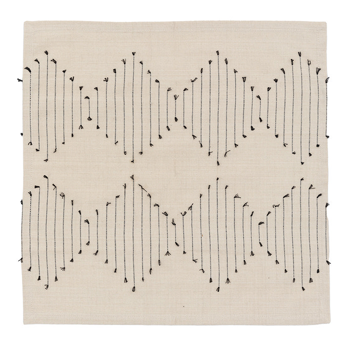 image cut out on white background of linen napkin with black diamond weave