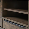 close up image of middle shelving and bottom drawer of dark oak tv lowboard