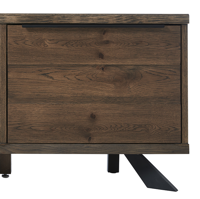 close up image of right hand side door of dark oak panelled tv unit