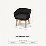 cut out image of black dining chair with light wood legs, dimension specifications written at the bottom