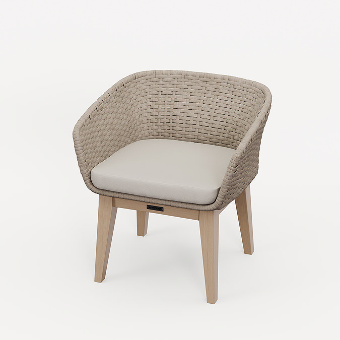 cut out image of natural rounded backed rope weave garden dining chair