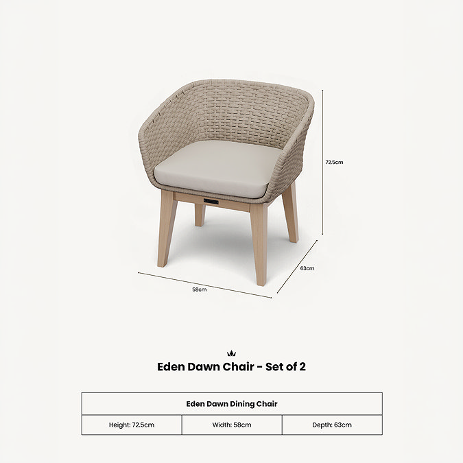 cut out of natural rope weave garden dining chair with dimensions specification below