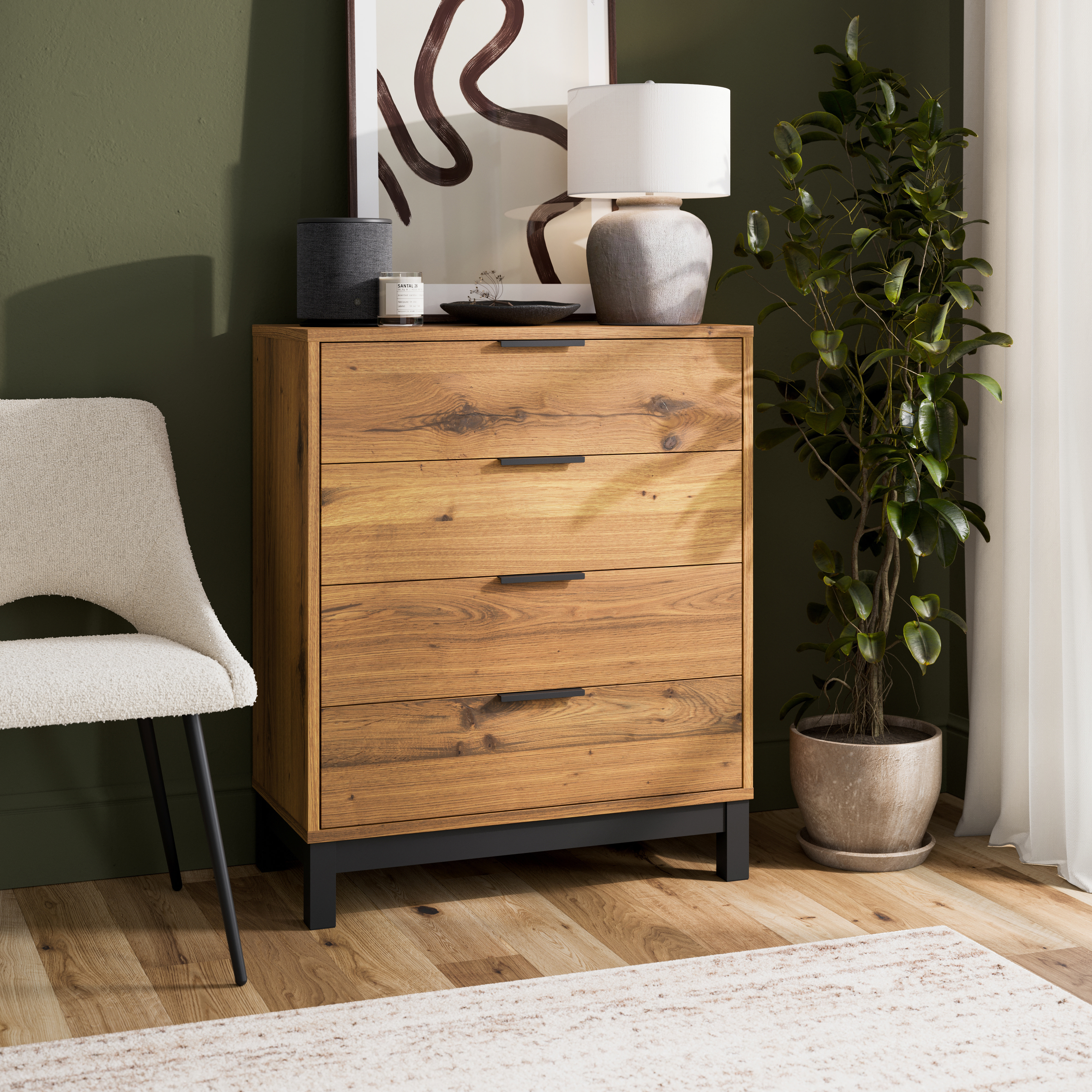 Eden Oak Effect Wooden 4 Drawer Chest