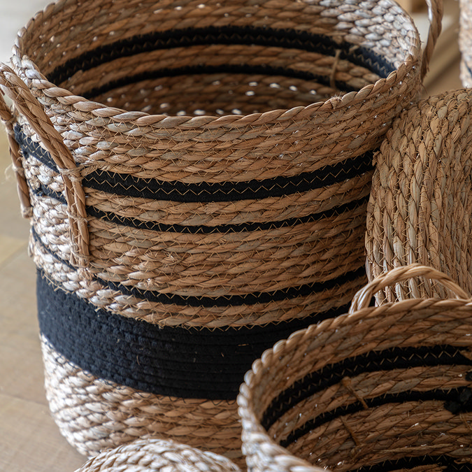 Edvin set of 3 linen stripe baskets