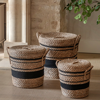 Edvin set of 3 linen stripe baskets