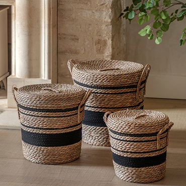 Edvin set of 3 linen stripe baskets