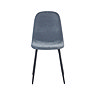 image cut out on white background of denim blue chenille dining chair with black legs