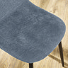 close up image of denim blue chenille dining chair seat