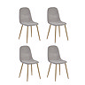 image cut out on white background of four modern chenille dining chairs with light wood legs