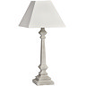 cut out image of sculpted washed wood white lamp with linen shade