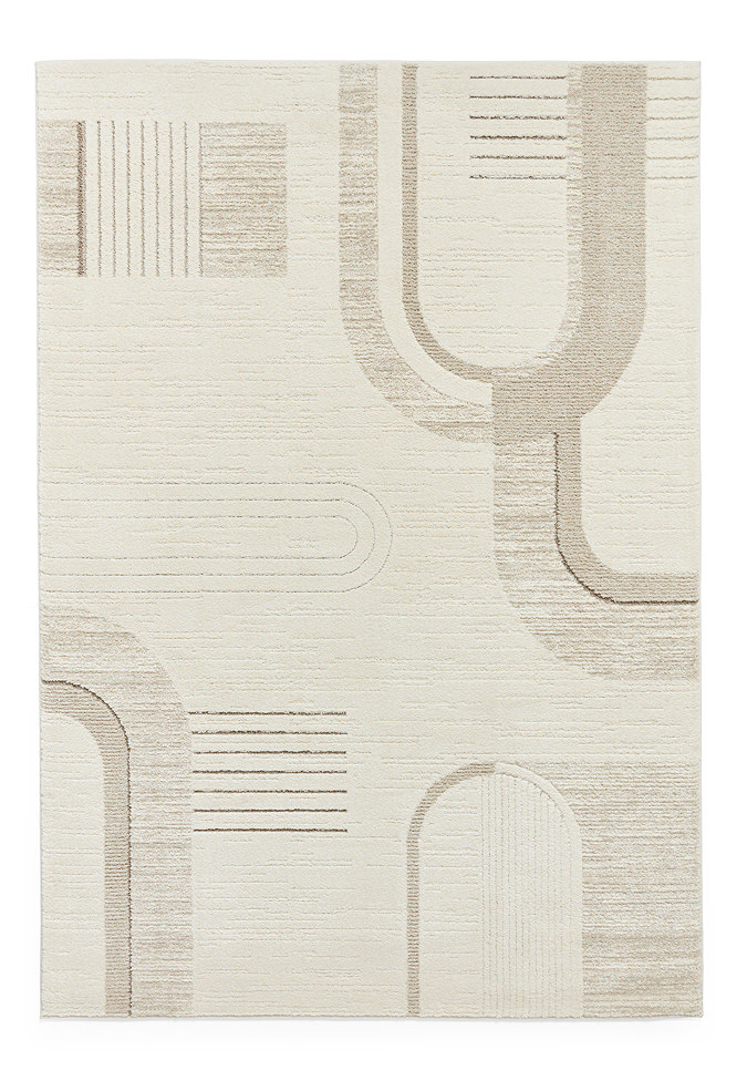 image cut out on white background of beige rug with curved abstract lines
