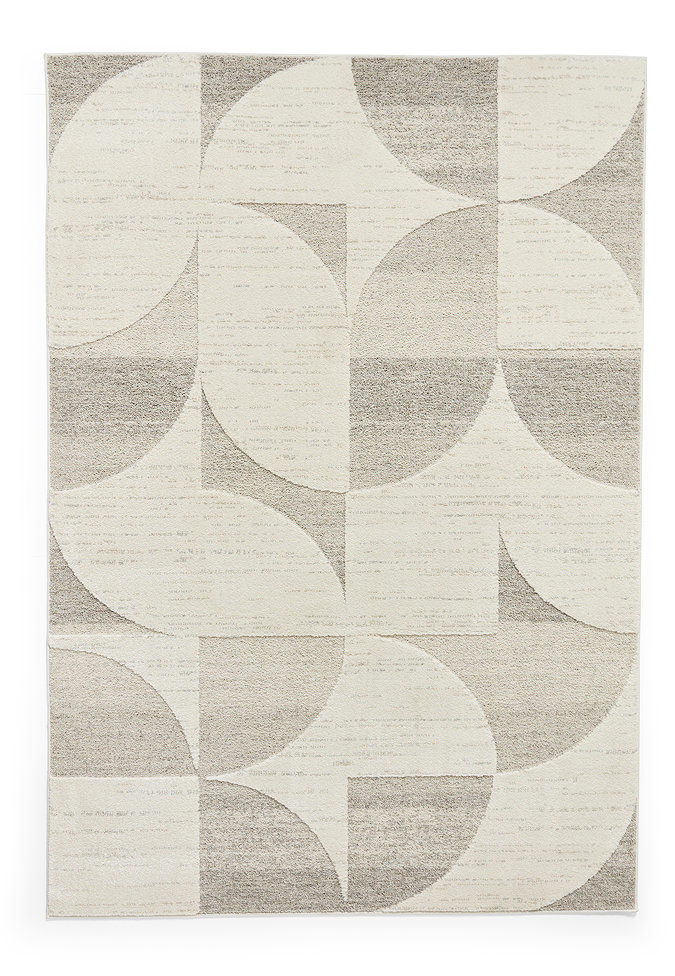 image cut out on white background of cream and beige rectangle geometric rug