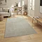 image of silver rectangle rug with line detail on light wooden flooring of modern loft apartment