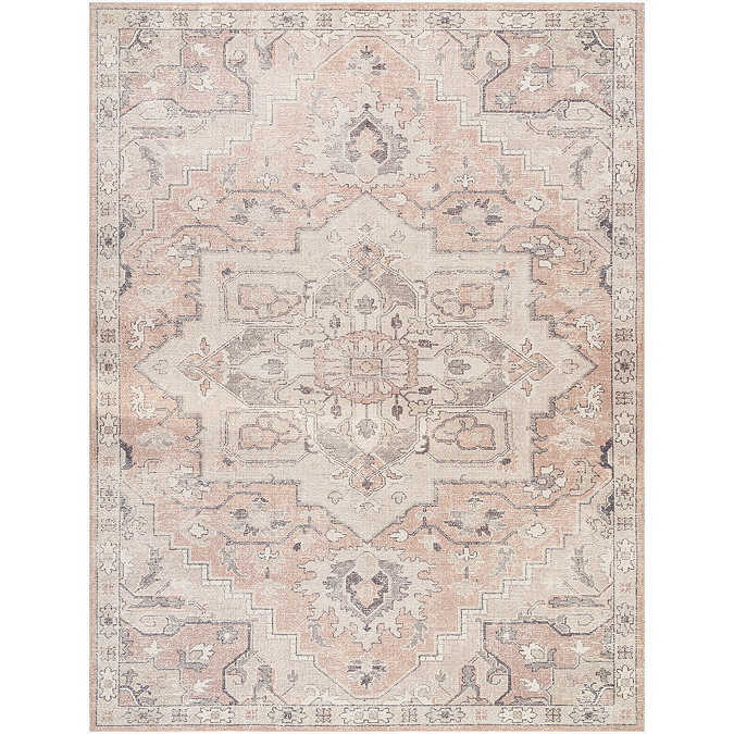 image cut out on white background of tan coloured vintage rug