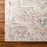 close up image of tan rug with vintage pattern, focus on colour and texture