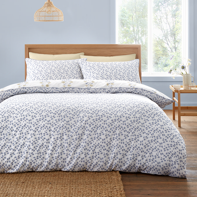 Eloise Floral Piped 230TC Duvet Cover Set - Blue carousel image
