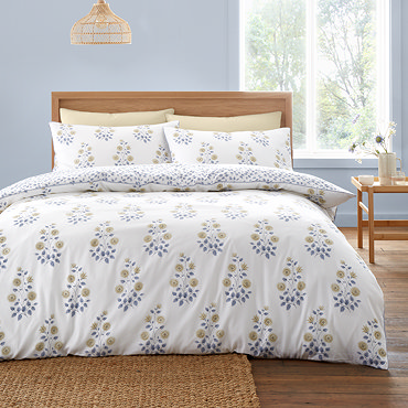 Eloise Floral Piped 230TC Duvet Cover Set - Blue carousel image