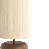 close up image of natural lampshade on brown wood-effect lamp base
