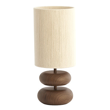 close up image of natural lampshade on brown wood-effect lamp base