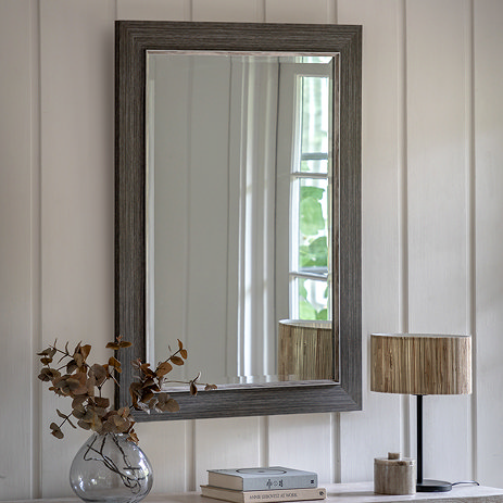image of rectangular pewter grey wall mirror with above a sideboard