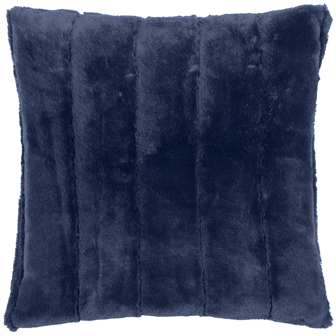 navy blue faux fur cushion cut out on white background
