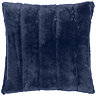 navy blue faux fur square cushion cut out on white background
