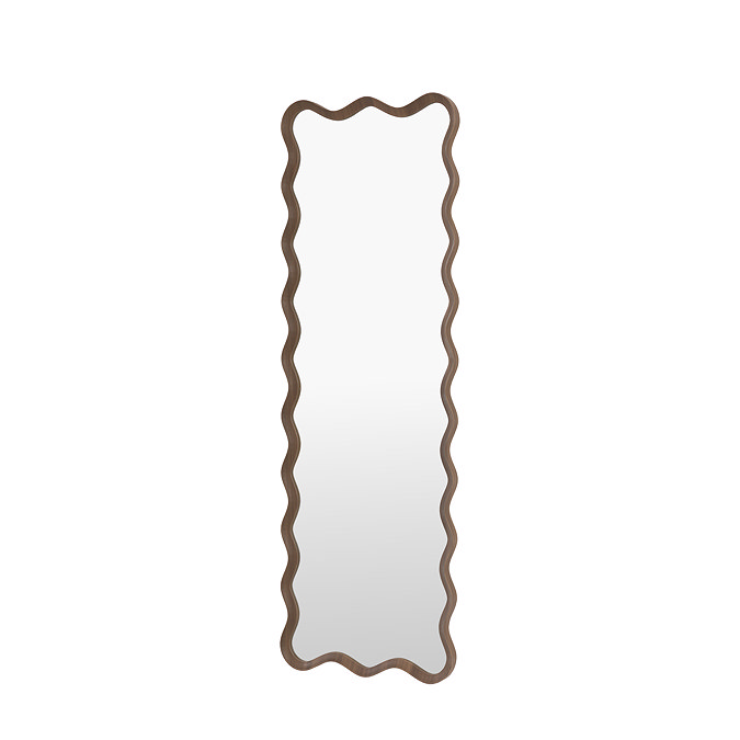 image cut out on white background of walnut wiggle rectangular mirror