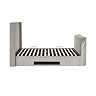 side on image cut out on white background of light grey ottoman storage bed with slatted base and side lifts