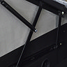 close up image of black metal side lifts of storage compartment in light grey ottoman bed