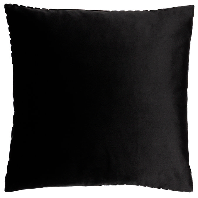 black velvet reverse of square cushion, cut out on white background.