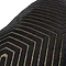 close up of gold geometric piped detailing on black cushion