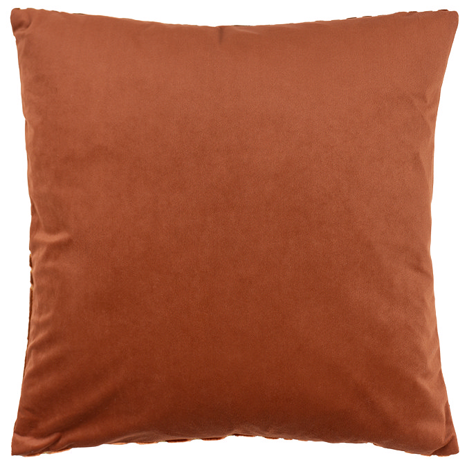 velvet reverse of brick orange cushion, cut out on white background
